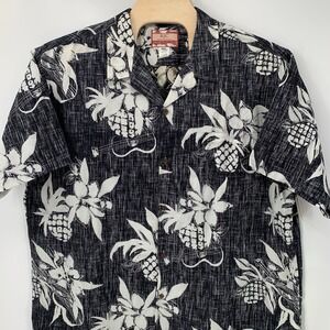 RJC Hawaiian Shirt Mens 4XL Black White Pineapple Ukulele Cotton Aloha Button Up